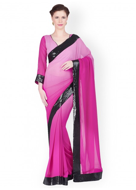 Designersareez Pink Ombre-Dyed Crepe Saree