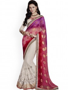 Indian Women Purple & Beige Jacquard Partywear Saree