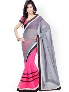 Kalista Grey & Pink Chiffon Fashion Saree