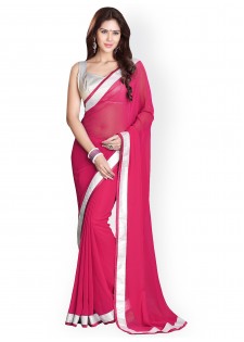 Mirchi Fashion Pink Faux Georgette Fashion Saree