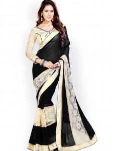 Mirchi Fashion Black Net & Brasso Fashion Saree