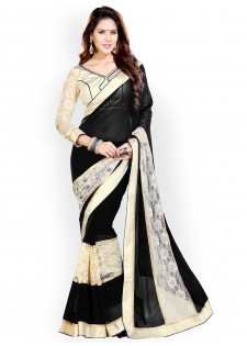 Mirchi Fashion Black Net & Brasso Fashion Saree