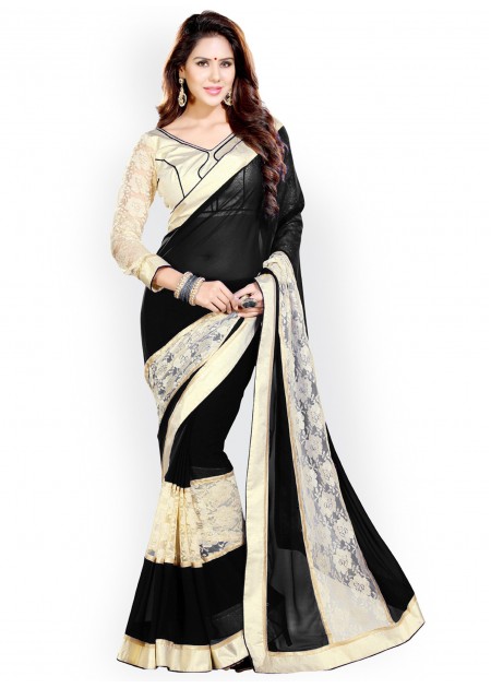Mirchi Fashion Black Net & Brasso Fashion Saree