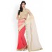 Parchayee Cream-Coloured & Coral Pink Net Fashion Saree