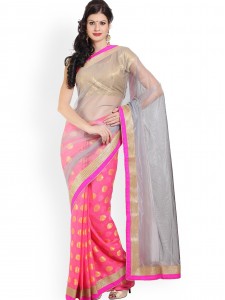Parchayee Grey & Pink Net Fashion Saree