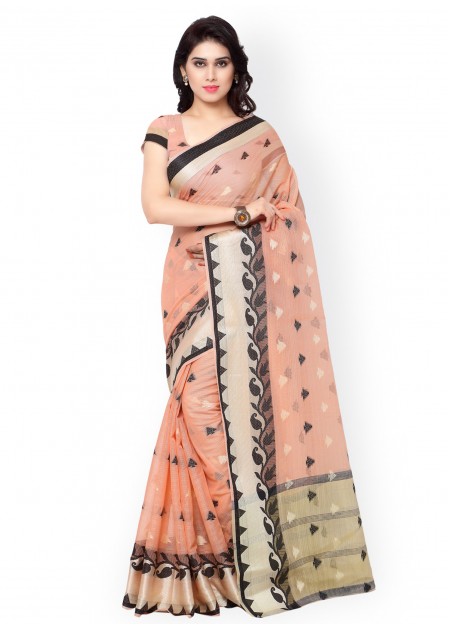 Varkala Silk Sarees Peach-Coloured Chanderi Silk Cotton Traditional Saree