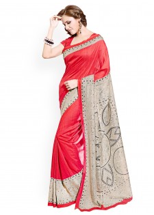 Prelika Red Printed Art Silk Fashion Saree