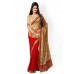 Saree Swarg Red & Gold-Toned Faux Georgette & Net Saree
