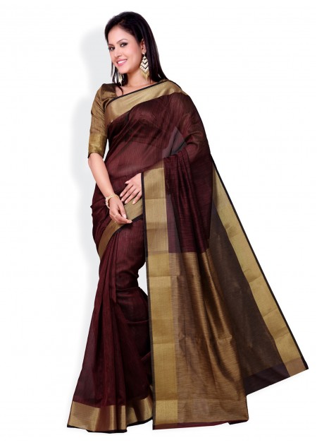 Saree Swarg Burgundy Supernet Traditional Saree