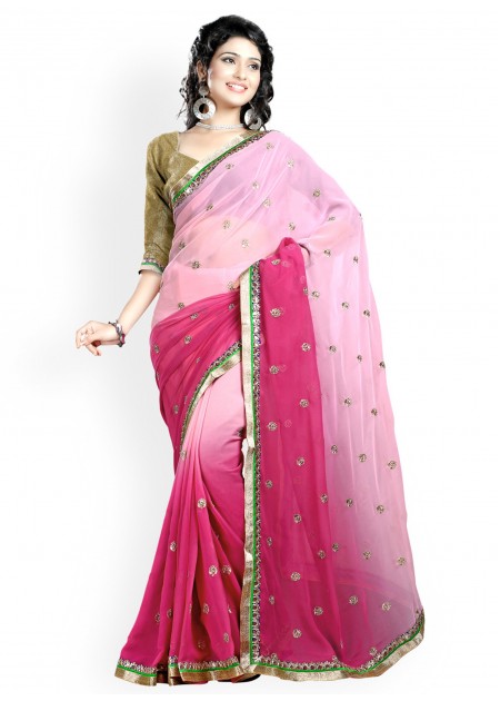 Triveni Pink Faux Georgette Partywear Saree