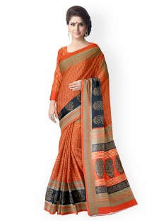 Suvastram Orange Bhagalpuri Art Silk Paisley Print Saree