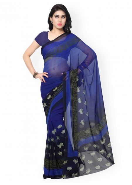 Vaamsi Blue Georgette Floral Print Saree