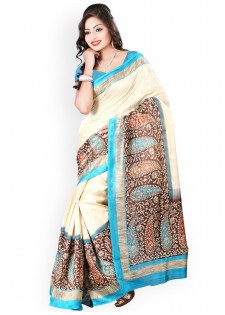 Saree mall Cream-Coloured Bhagalpuri Printed Saree