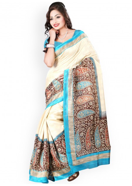 Saree mall Cream-Coloured Bhagalpuri Printed Saree