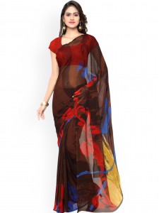 Vaamsi Black Faux Georgette Printed Saree
