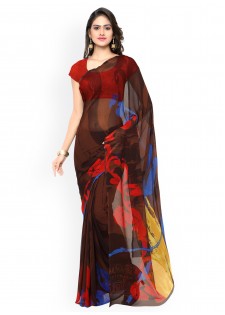 Vaamsi Black Faux Georgette Printed Saree
