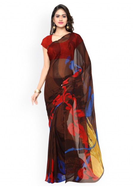 Vaamsi Black Faux Georgette Printed Saree