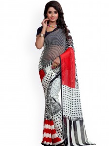 Heena Balck & White Georgette Printed Saree