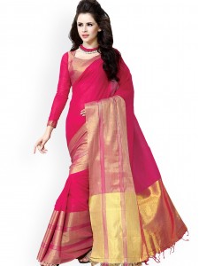 Ishin Pink Cotton Traditional Saree
