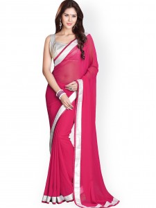 Mirchi Fashion Pink Faux Georgette Fashion Saree