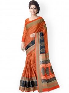 Suvastram Orange Bhagalpuri Art Silk Paisley Print Saree