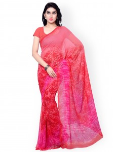Vaamsi Pink Polyester and Georgette Floral Print Saree